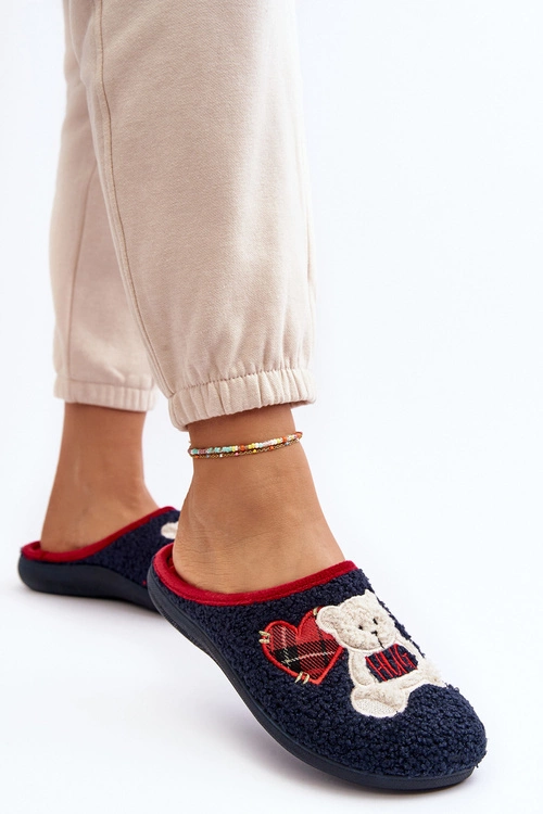 Damskie Domowe Klapki Kapcie Z Misiem Inblu EC000095 Granatowe