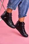 Damskie Skórzane Wysokie Trampki BIG STAR V274542 Czarne