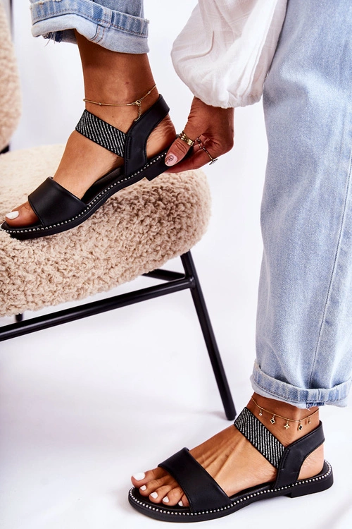 Damskie Klasyczne Sandały Na Płaskim Obcasie Czarne Catis