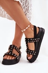 Zdobione Sandały Damskie Na Platformie Czarne Mailisa