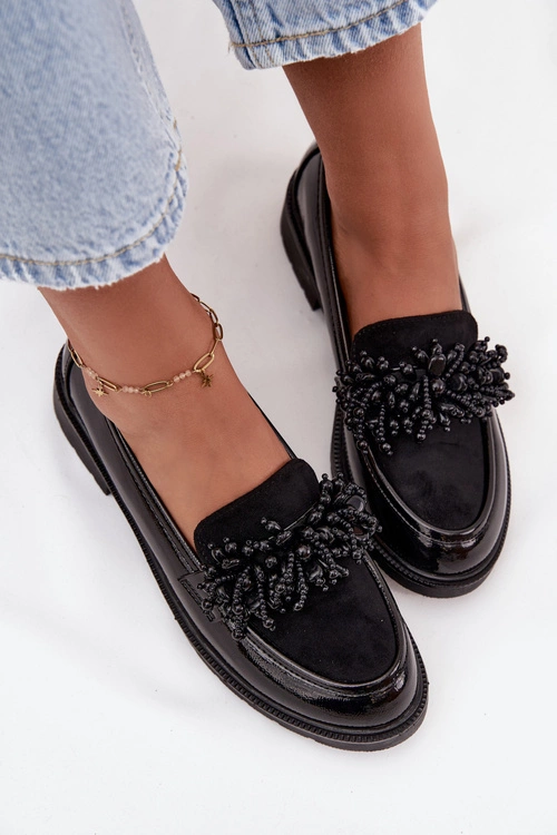 Damskie Mokasyny Lakierowane S.Barski HY52-369B Czarne