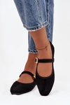 Baleriny Z Paskiem I Złotą Klamrą Eko Zamszowe Czarne Adelora