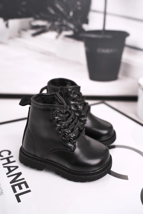 Dziecięce Botki Ocieplane Glany Czarne Ammy