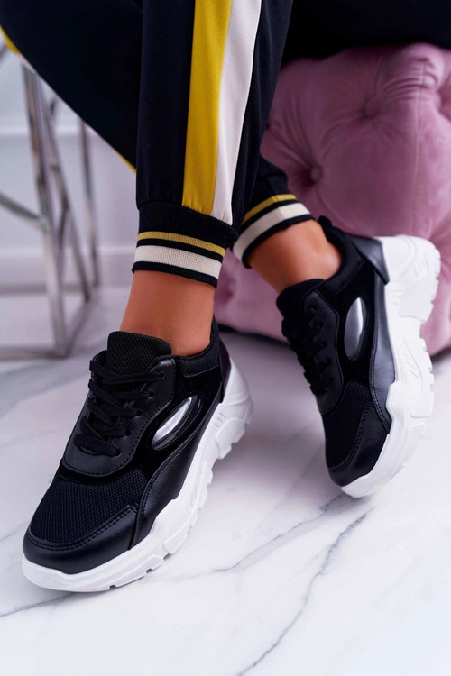 Sportowe Damskie Buty Gruba Podeszwa Czarne HighStep