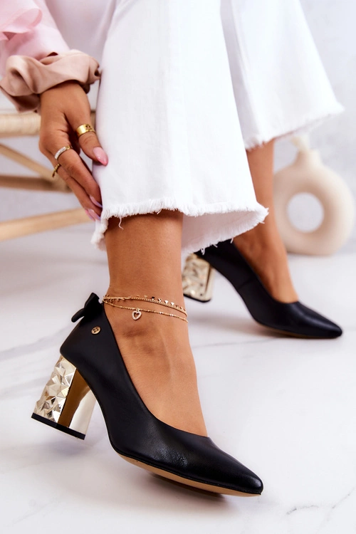 Skórzane Czółenka Na Słupku Maciejka 05334-01 Czarne