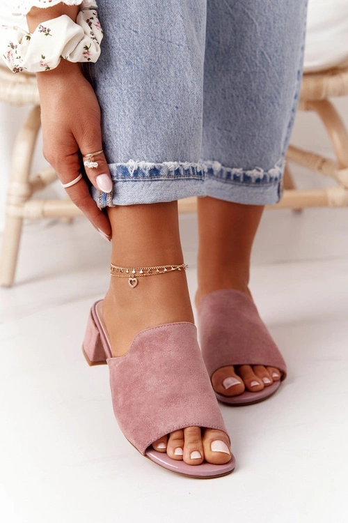 Zamszowe Klapki Na Obcasie Sergio Leone KL313 Różowe