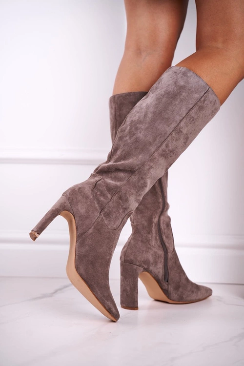 Kozaki Damskie Na Słupku Do Kolana Szare Truly Love