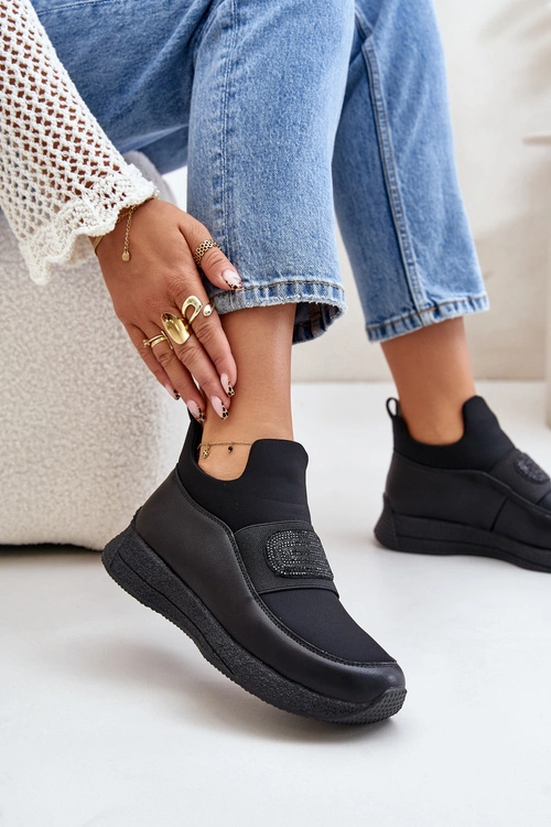 Buty Sportowe Na Platformie Skórzane Czarne Artiker 55C0035