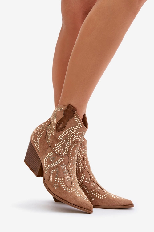 Zdobione Botki Kowbojki Na Obcasie Camel Kaivina