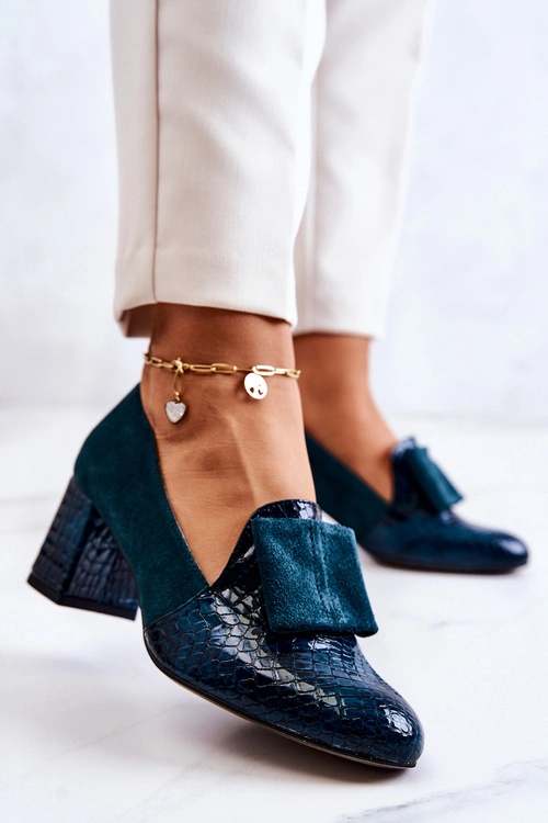 Zamszowe Wężowe Czółenka Zielone Diana