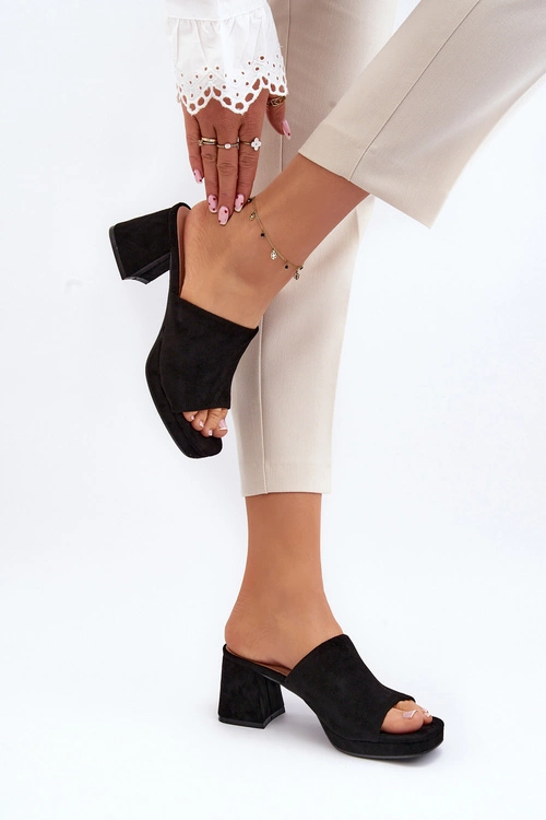 Damskie Klapki Na Obcasie Czarne Bralya