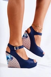 Damskie Granatowe Sandały Na Koturnie Nemesis