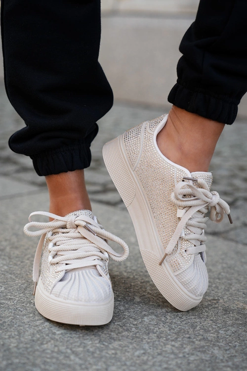 Sneakersy Damskie Ze Zdobieniem Na Platformie Beżowe Eanneth 