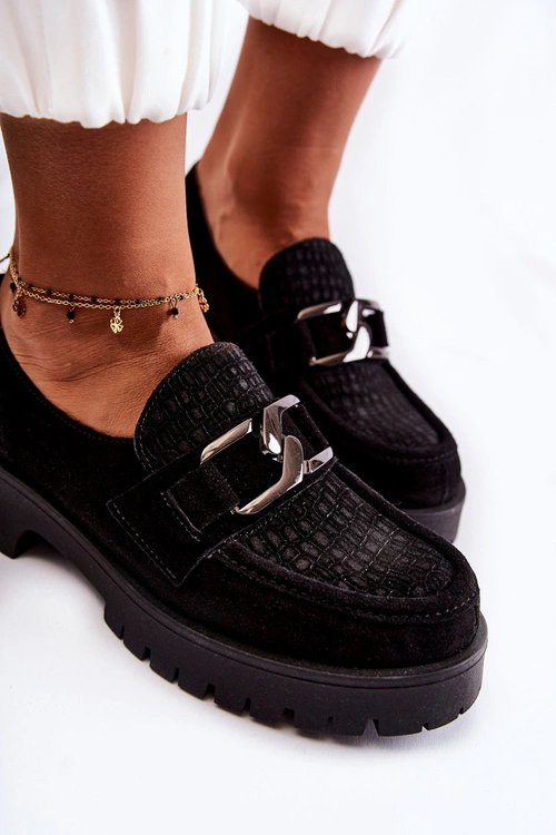 Modne Zamszowe Półbuty Loafery Czarne Lemar Rayhan