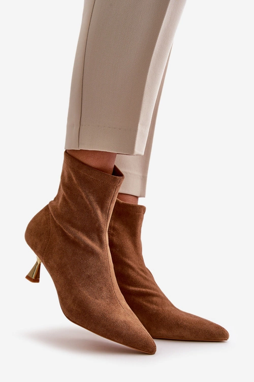 Botki Damskie Na Szpilce Eko Zamszowe Z Noskami W Szpic Camel Irithare