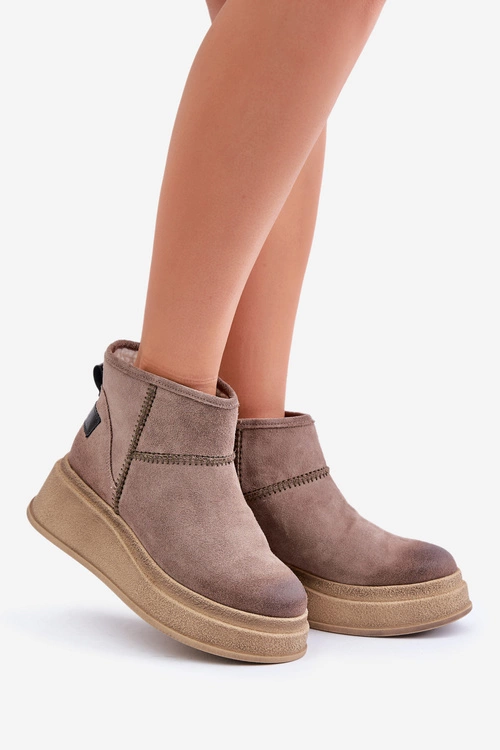 Skórzane Zamszowe Śniegowce Botki Na Platformie I Koturnie Maciejka 06769-02 Ciemnobrązowe