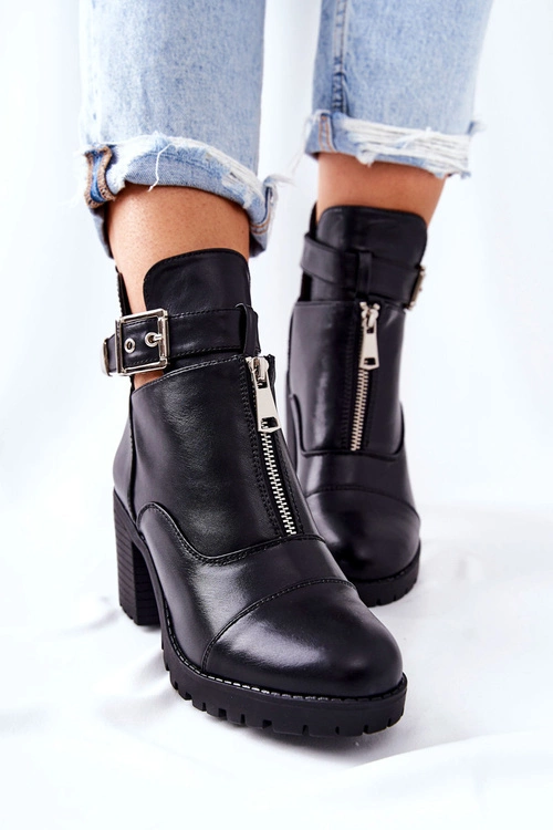 Botki Na Obcasie Z Klamrą Czarne Clive