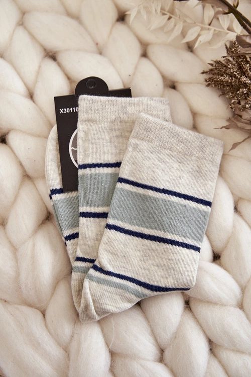 Damskie Bawełniane Klasyczne Skarpety W Pasy Beżowo-Zielone