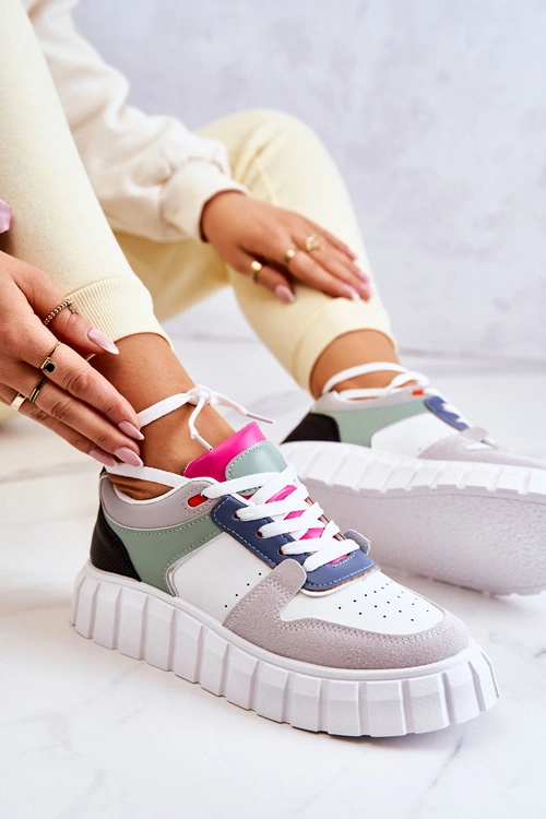 Damskie Skórzane Buty Sportowe Biało-Szare Florentine