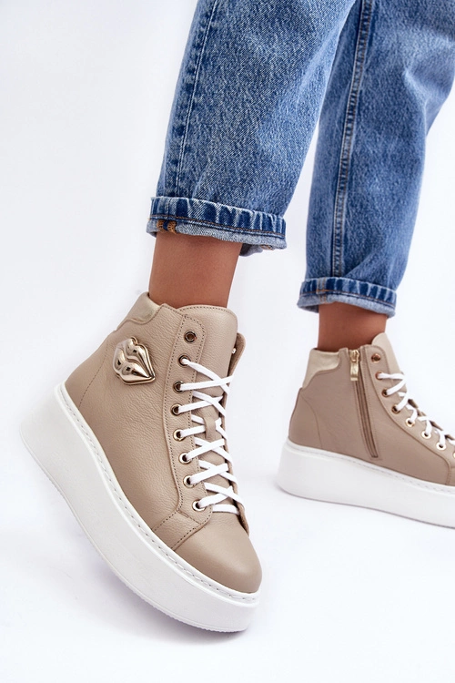 Trampki Damskie Wysokie Na Suwak Lemar Beżowe Katerin