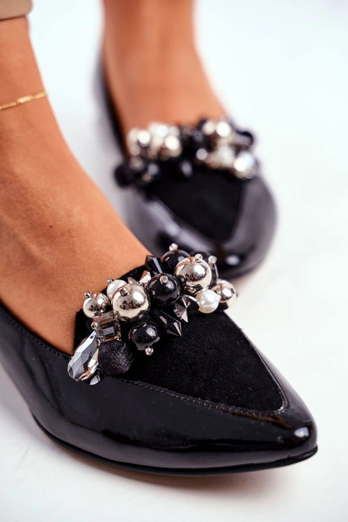 Baleriny Damskie Laura Messi Skórzane Czarne 2157