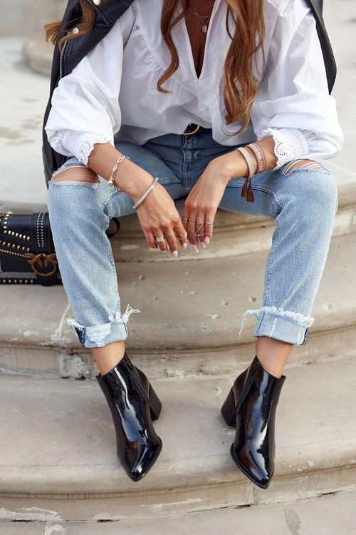 Botki Damskie Sergio Leone Sztyblety Lakierowane Czarne BT621