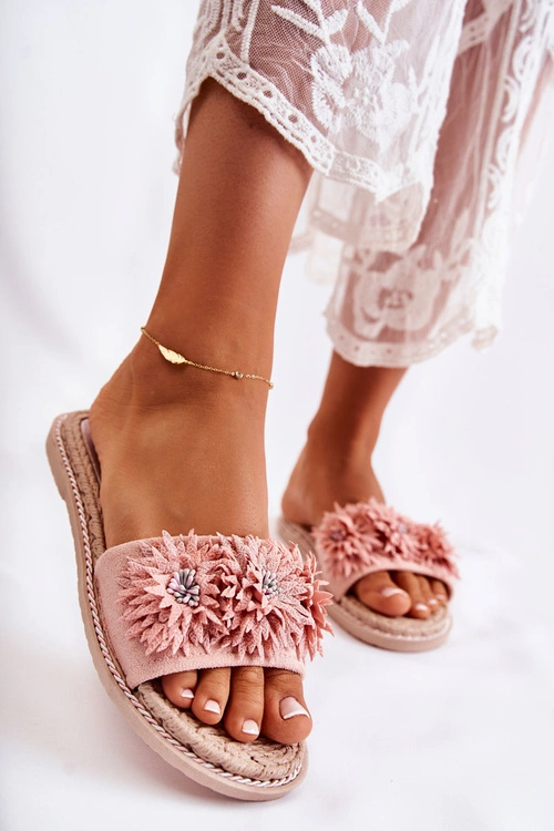 Damskie Klapki Z Materiałowymi Kwiatami Różowe Susana