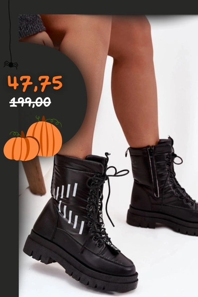 Damskie Sznurowane Botki Śniegowce Vinceza 23-34586 Czarne