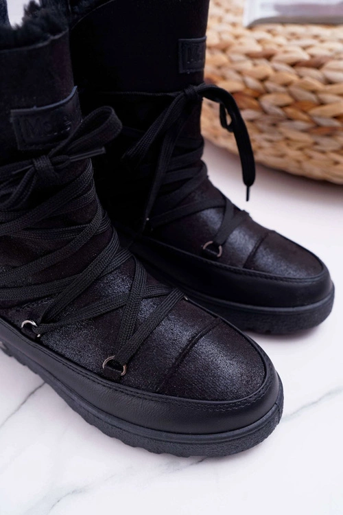 Damskie Botki Śniegowce Ocieplane Futerkiem Czarne Fereni