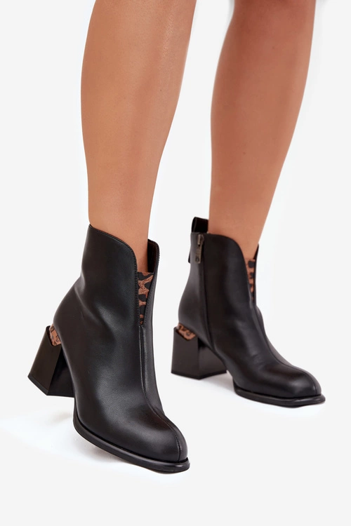 Skórzane Botki Damskie Na Słupku Vinceza 66811 Czarne