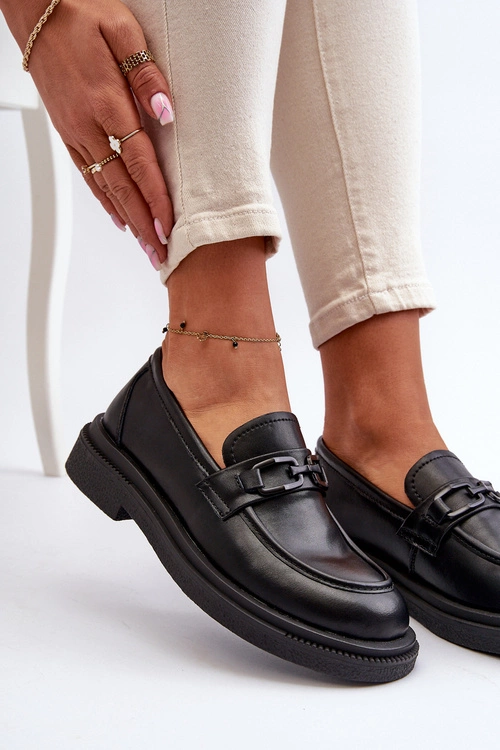 Skórzane Mokasyny Damskie Czarne Keelana