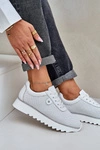 Skórzane Buty Sportowe Na Platformie Z Brokatem D&A LR51-629 Białe