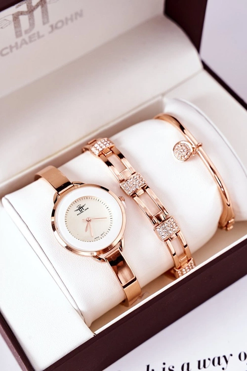 Zestaw Zegarek i Dwie Bransoletki Michael John Różowe Złoto