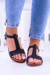 Czarne Damskie Płaskie Sandałki Sunnyside