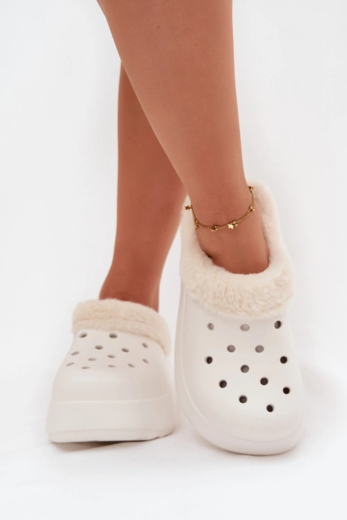 Piankowe Klapki Damskie Ocieplane Futerkiem Białe Palvine