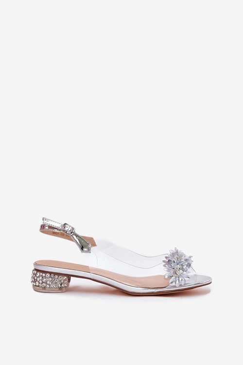 Transparentne Sandały Na Niskim Obcasie Ze Zdobieniem D&A MR51-709 Srebrne