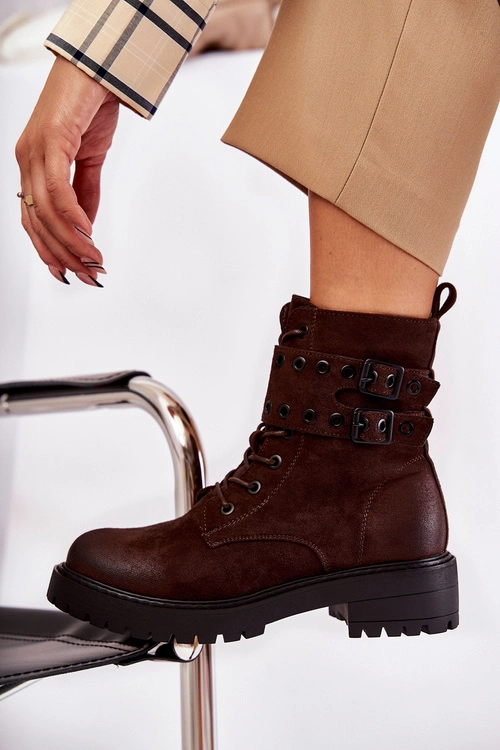 Damskie Zamszowe Ocieplane Botki Brązowe Silvor