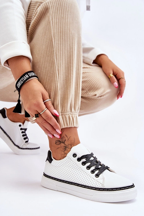 Niskie Damskie Trampki Z Perforacją Biało-Czarne Daxton