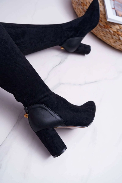 Kozaki Damskie Na Słupku Zamszowe Czarne Selfie