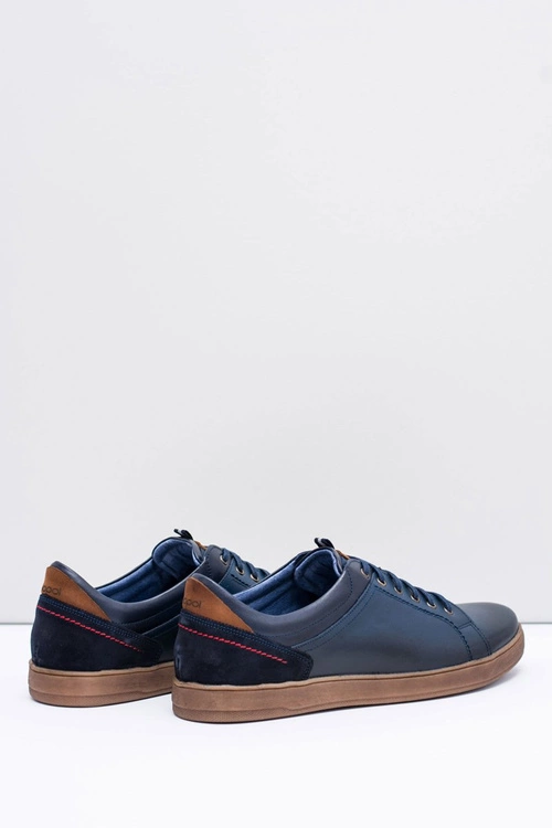 Granatowe Skórzane Męskie Sportowe Półbuty Nikopol Design