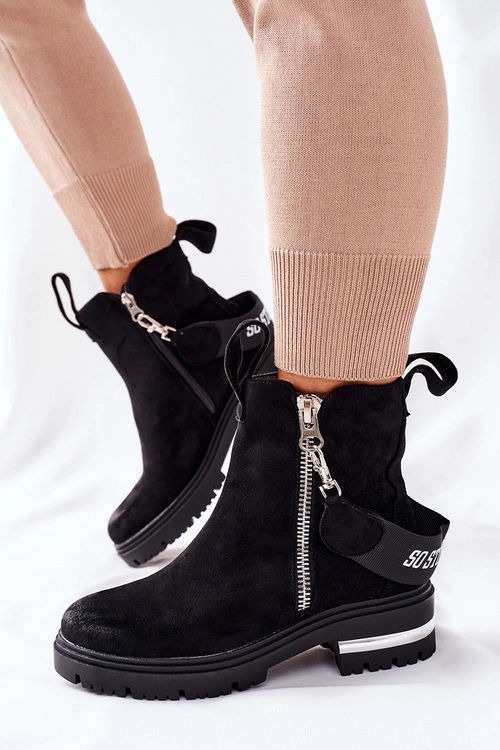 Ocieplane Botki Z Suwakiem Czarne Cortona