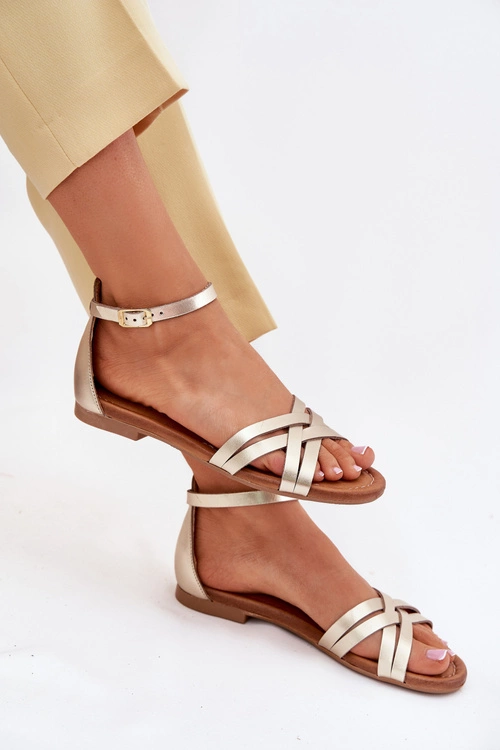 Skórzane Sandały Damskie Na Płaskim Obcasie Maciejka 07029-25 Złote