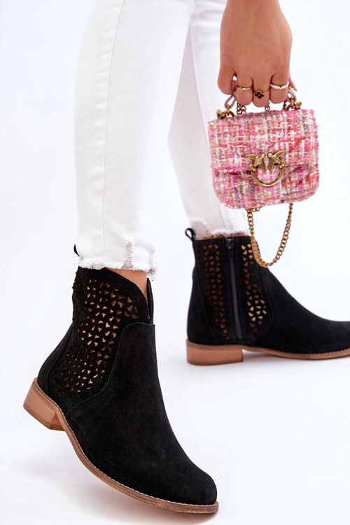 Zamszowe Botki Nicole 2791/028 Czarne