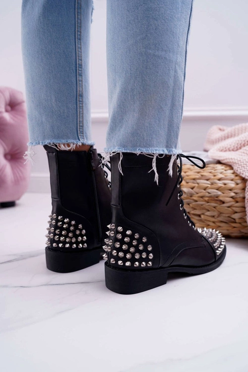 Damskie Botki Lu Boo Czarne Workery z Ćwiekami Tension