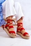 Damskie Wiązane Sandały Na Platformie Czerwone Amrillo