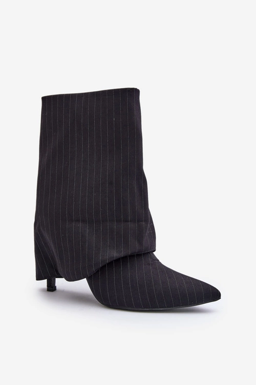 Botki Damskie W Paski Na Szpilce Z Wywiniętą Cholewką I Noskami W Szpic Czarne Naritua