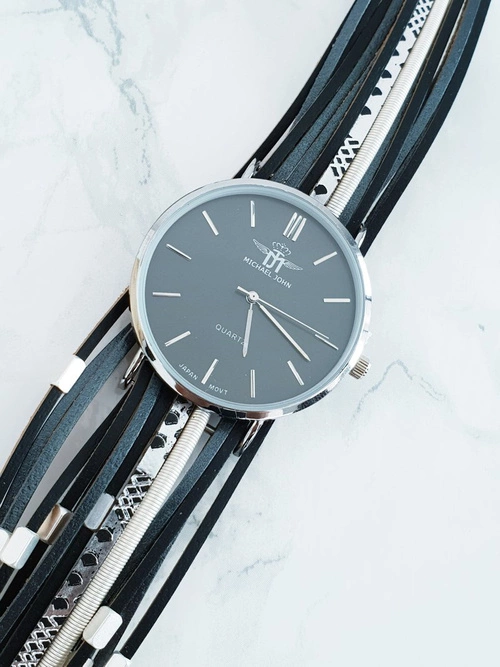 Damski Zegarek Michael John Z Rzemykowym Paskiem Pepero Czarny