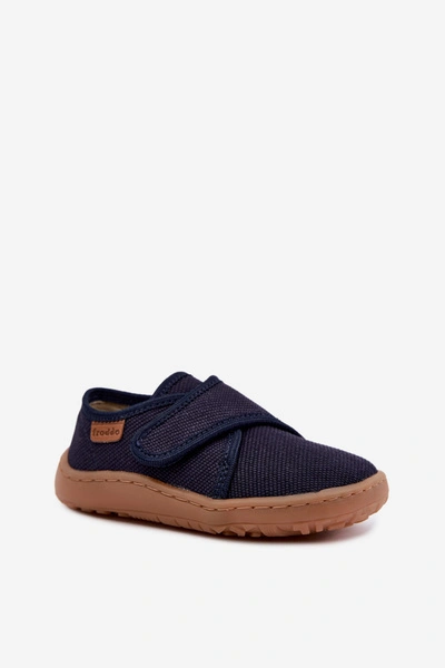Kapcie Dziecięce Chłopięce Na Rzep Barefoot Froddo G1700438 Granatowe