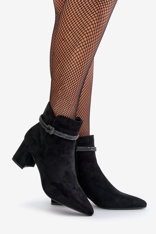 Botki Damskie Eko Zamszowe Na Słupku Z Noskami W Szpic Czarne Terivannes