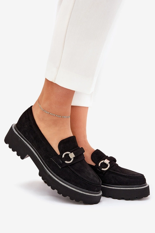 Mokasyny Damskie Zdobione Cyrkoniami Czarne Patina